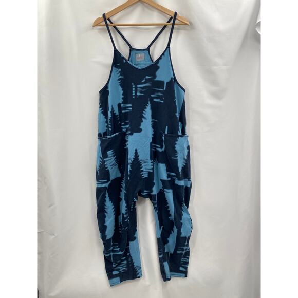 Free People S blue pattern hot shot onesie jumpsuit - Picture 3 of 5